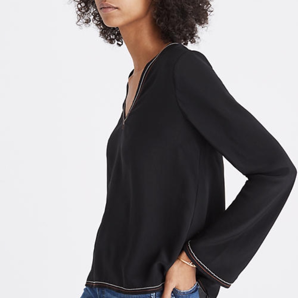 Madewell black silk stitch tie-back top size S - Picture 4 of 13